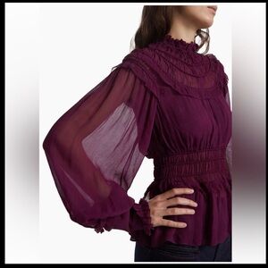 NWT Farm Rio mock neck sheer blouse